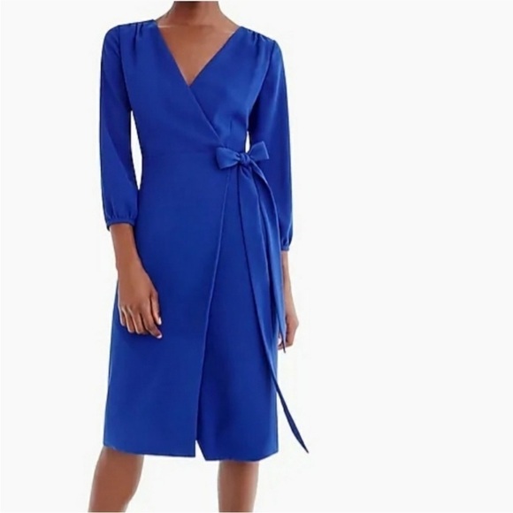 J. Crew Navy Blue 3/4 Sleeve Wrap Dress | 365 Crepe, Size 2 Like New - Picture 4 of 12
